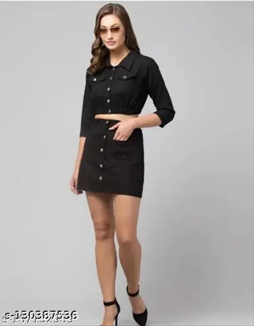 Crop Shirt And Short Skirts Set