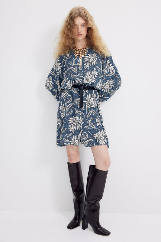 Long Sleeved Floral Printed Dress