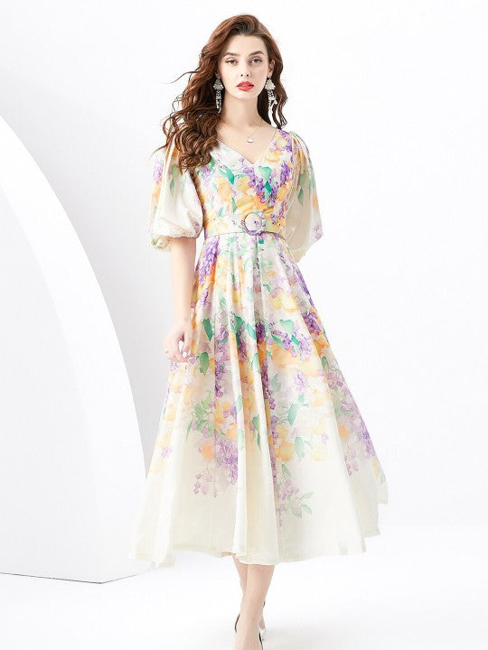 Floral Printed Flared Sleeve Maxi Dress