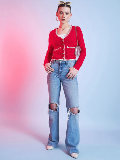 Eloise V-Neck Acrylic Cardigan Sweater