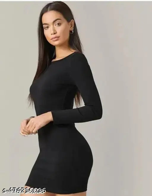 Full Sleeves Round Neck Stretchable Mid Thigh One Piece