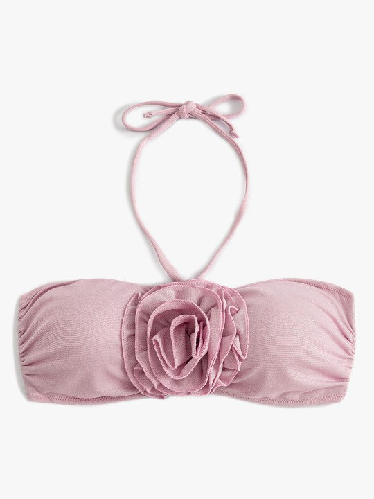 Pink Rose Swim Top With Halter Neck