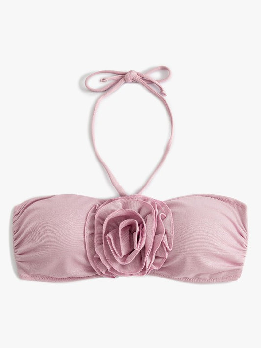 Pink Rose Swim Top With Halter Neck