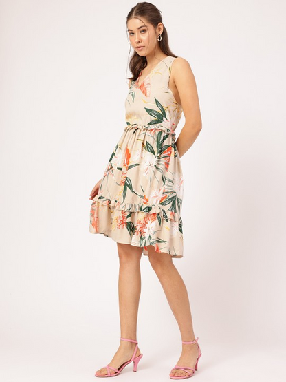 Paradise Printed Styled Back Ruffled Dress