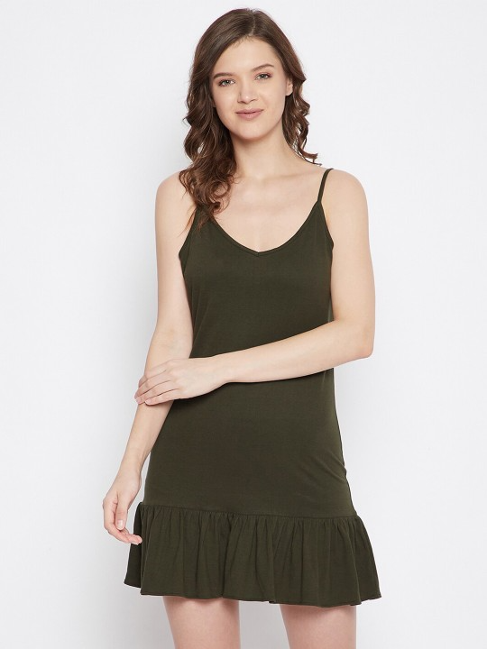 Olive Solid Cotton Nightgown