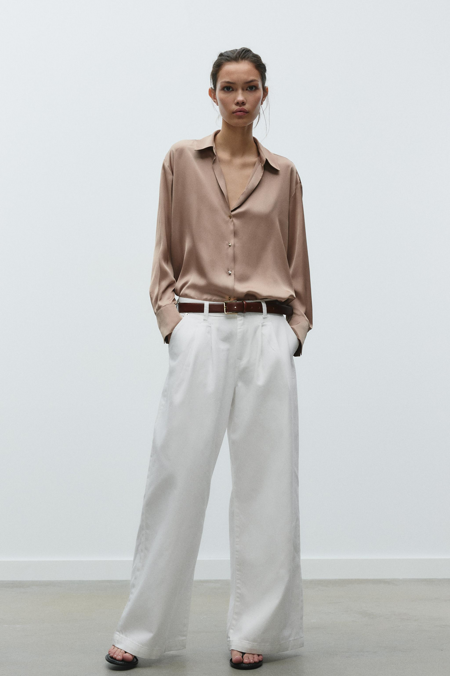 Basic Satin Shirt In Mink