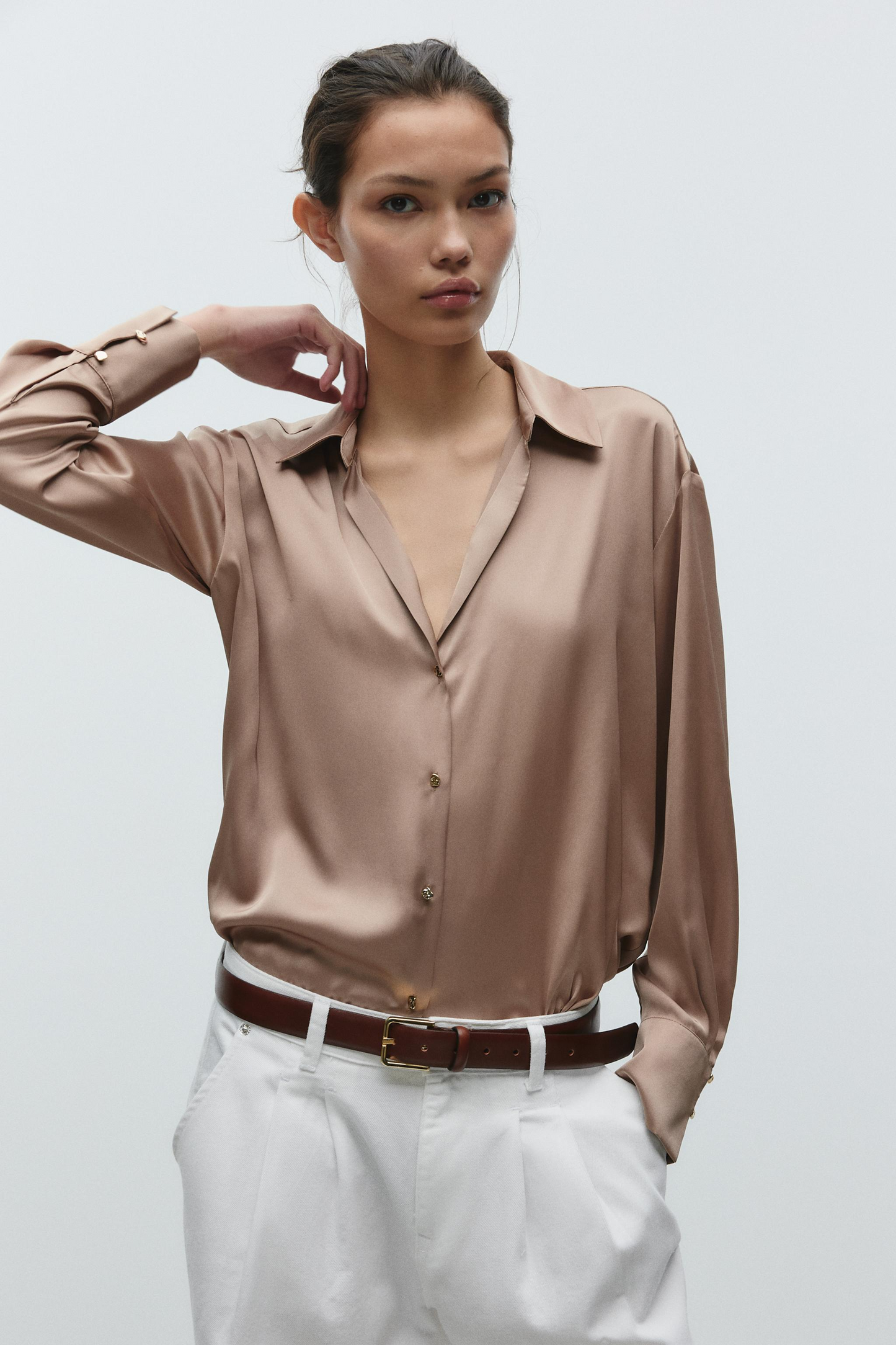 Basic Satin Shirt In Mink