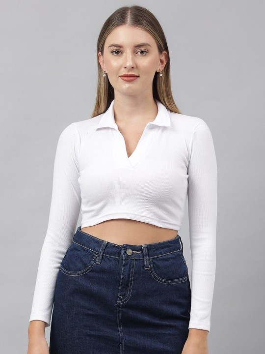 White Collared Crop Top