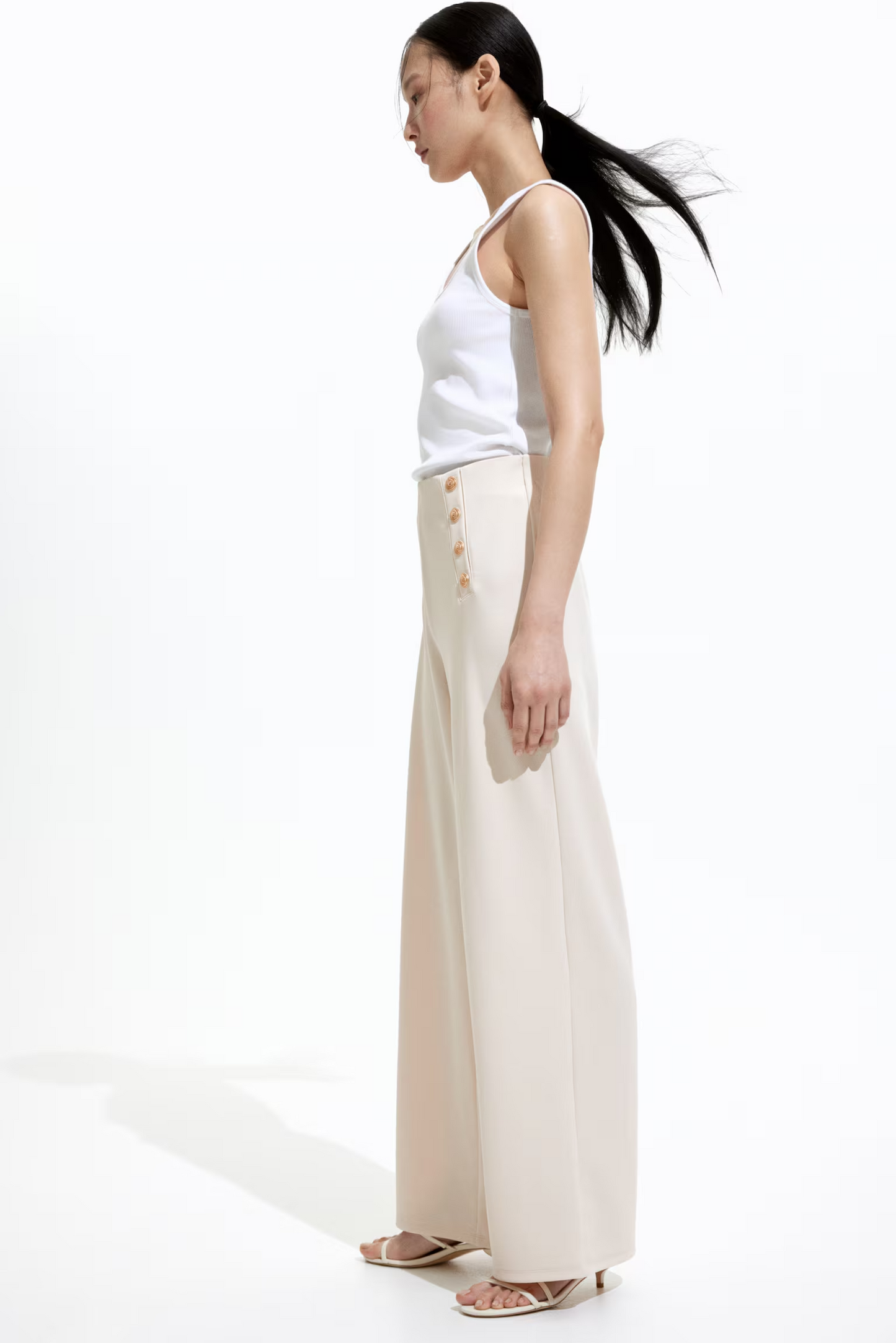 Cream Button-Front Trousers