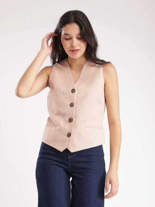 V-Neck Waistcoat In Beige