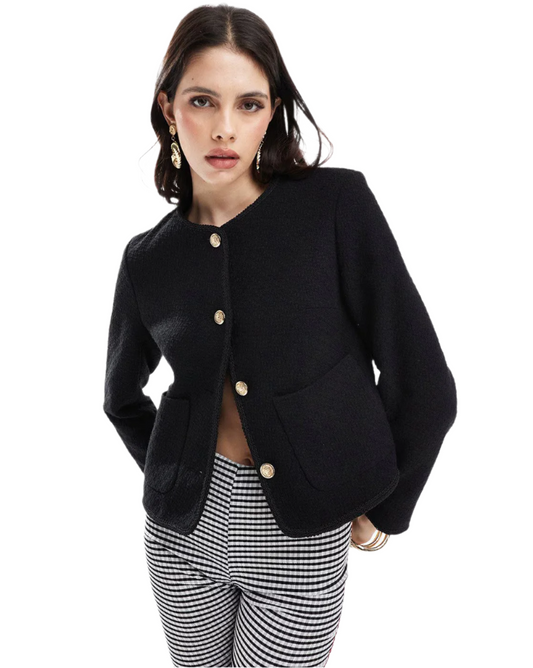 Black Button-Down Boucle Jacket