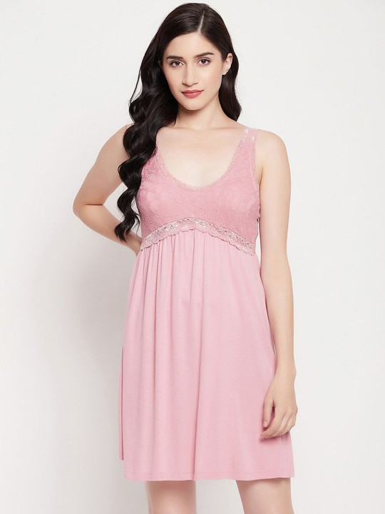 Pink Cotton Regular Night Dress