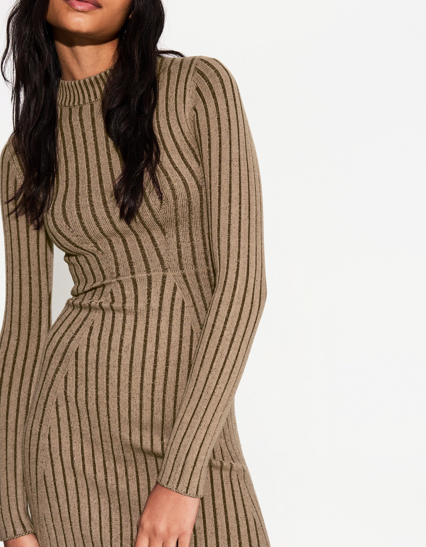 Long Sleeves Mini Ribbed Dress