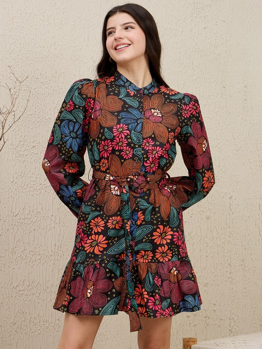 Puff Sleeves Cotton Shirt Dress