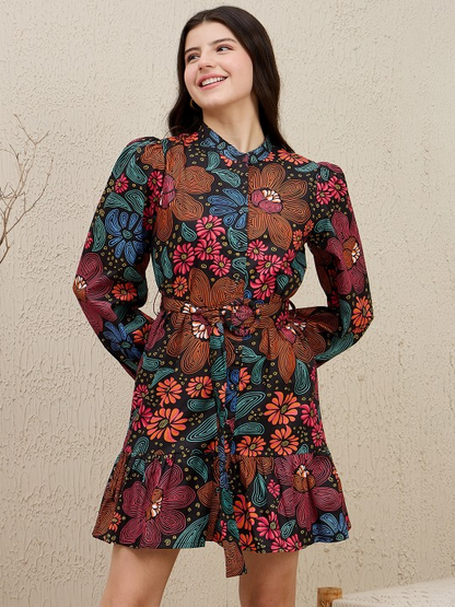 Puff Sleeves Cotton Shirt Dress