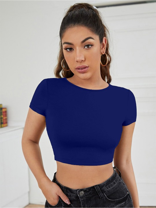 Tie Up Back Blue Crop Top