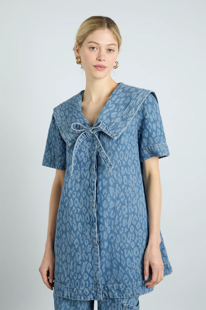 Leopard Laser Denim Dress And Pants Co-Ord Set