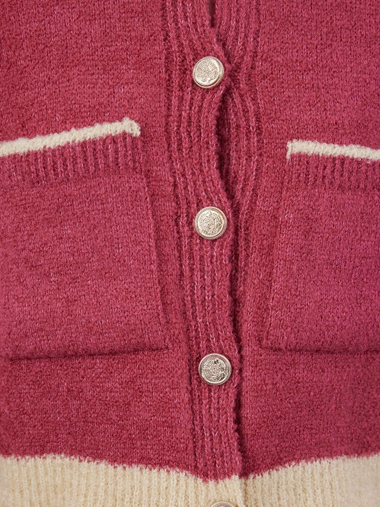 Rumba Red Off-White Collar Cardigan