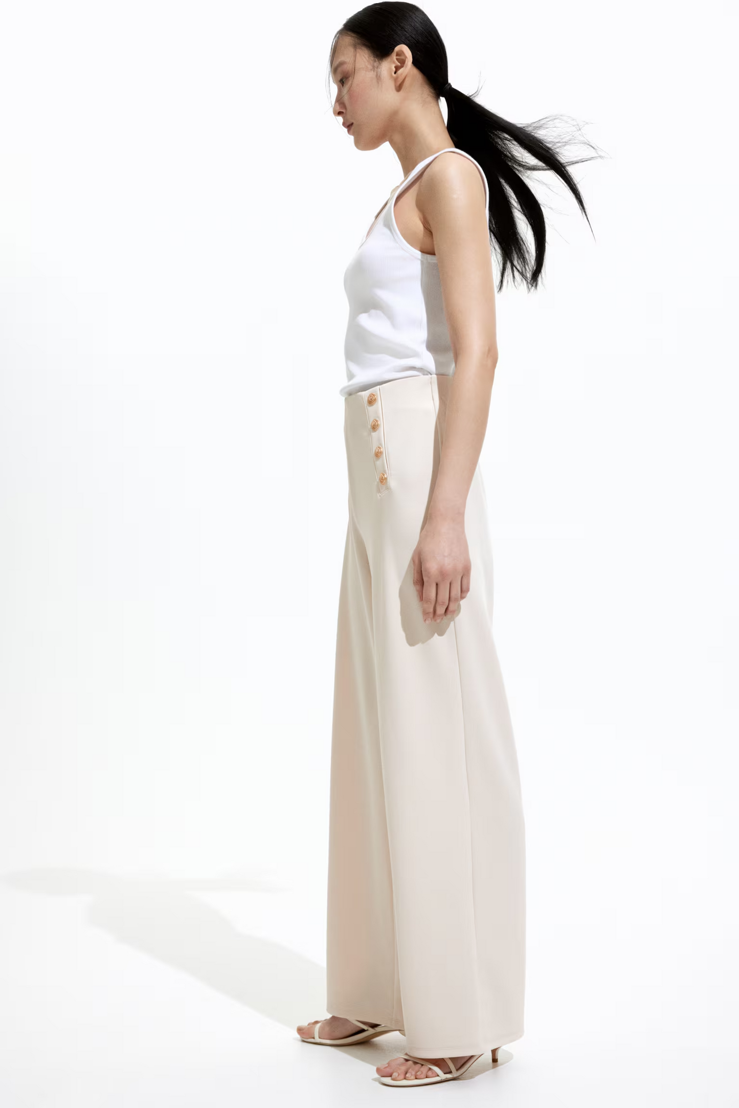 Button-Front Trousers In Cream