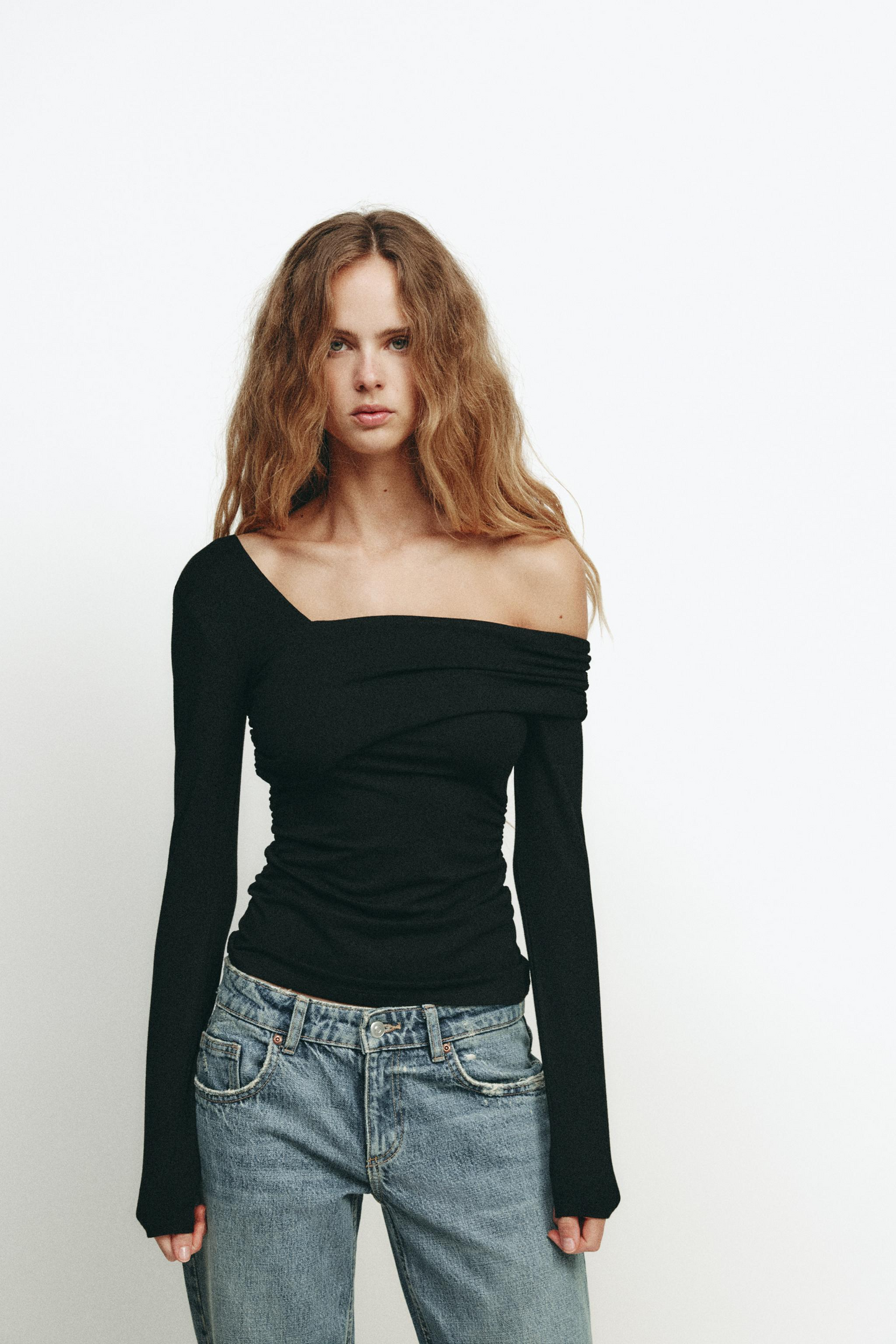 Asymmetric Neckline Top In Black