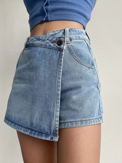 High-Rise Casual Denim Skorts