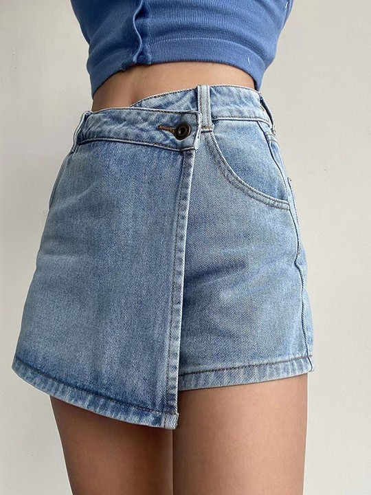 High-Rise Casual Denim Shorts