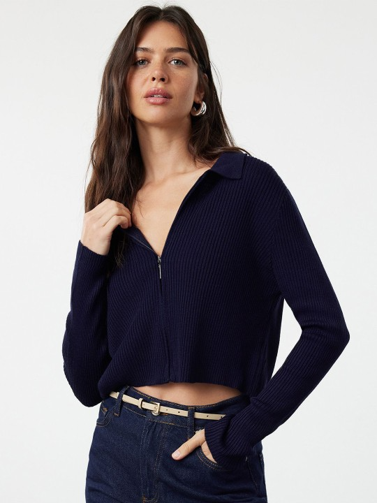 Deep Navy Chained Crop Cardigan