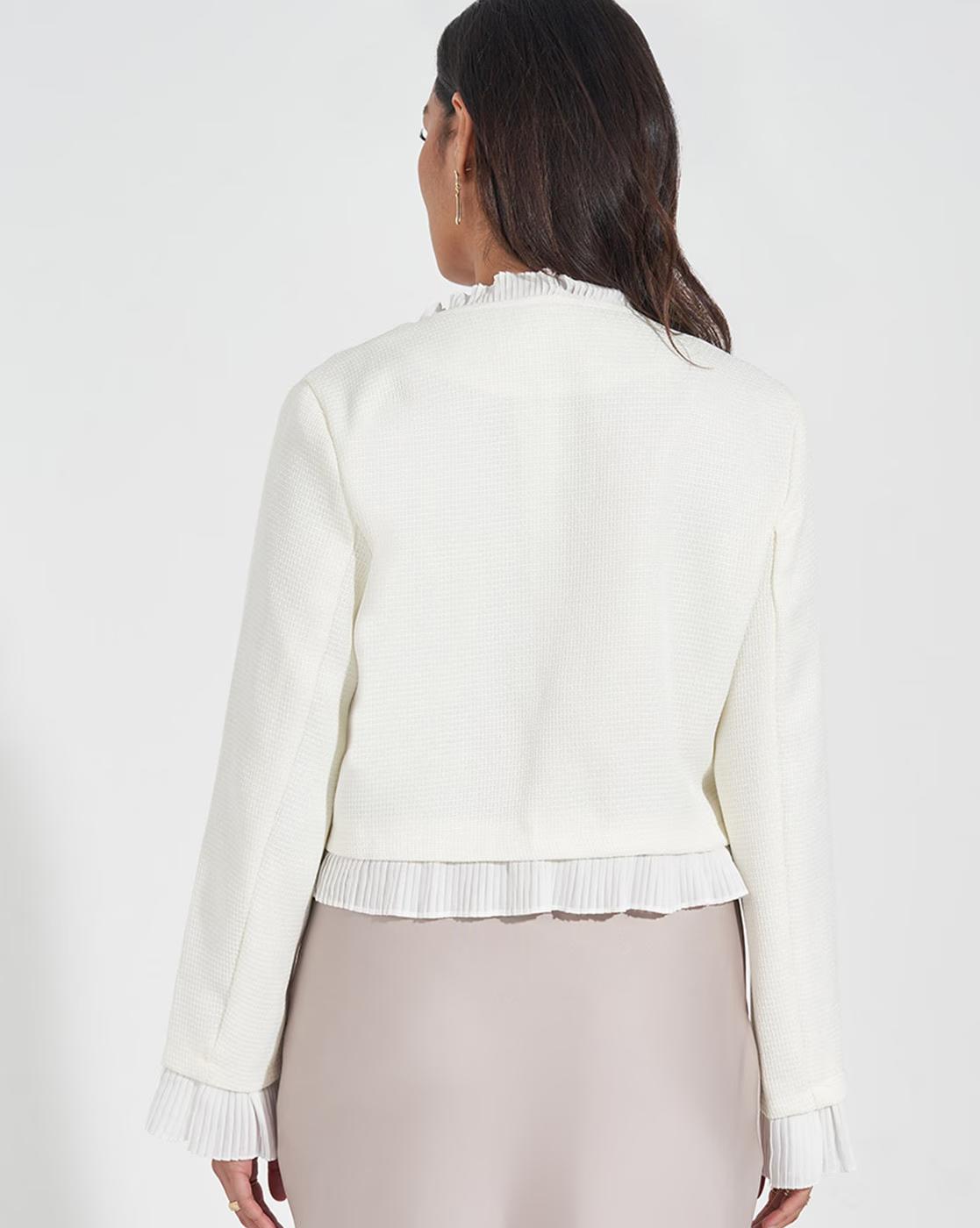 White Regular Fit Short Length Jacket With Hem Detail