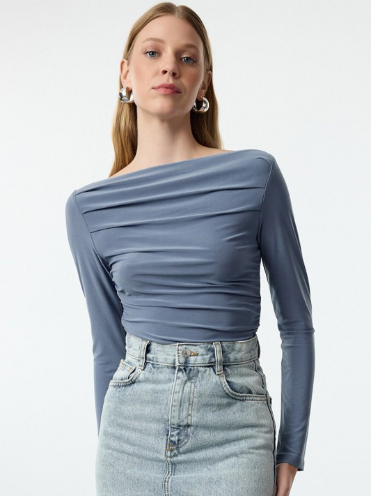 Slate Gray Gathered Top