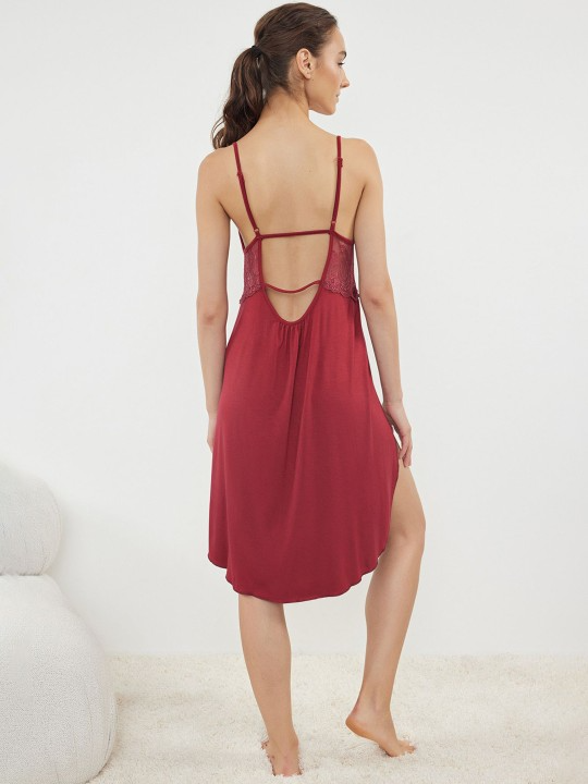 Red-violet Thin Shoulder Straps Sweat Nightdress