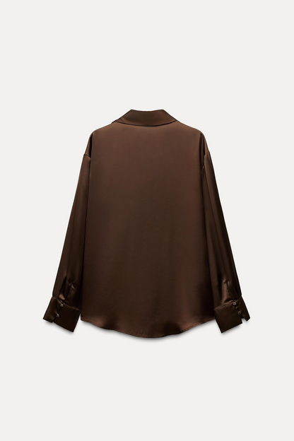 Basic Satin Shirt In Brown