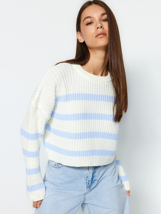 Striped Crop Acrylic Pullover