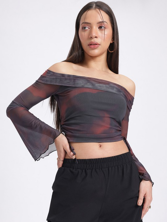 OG Dyes Off-Shoulder Mesh Crop Top