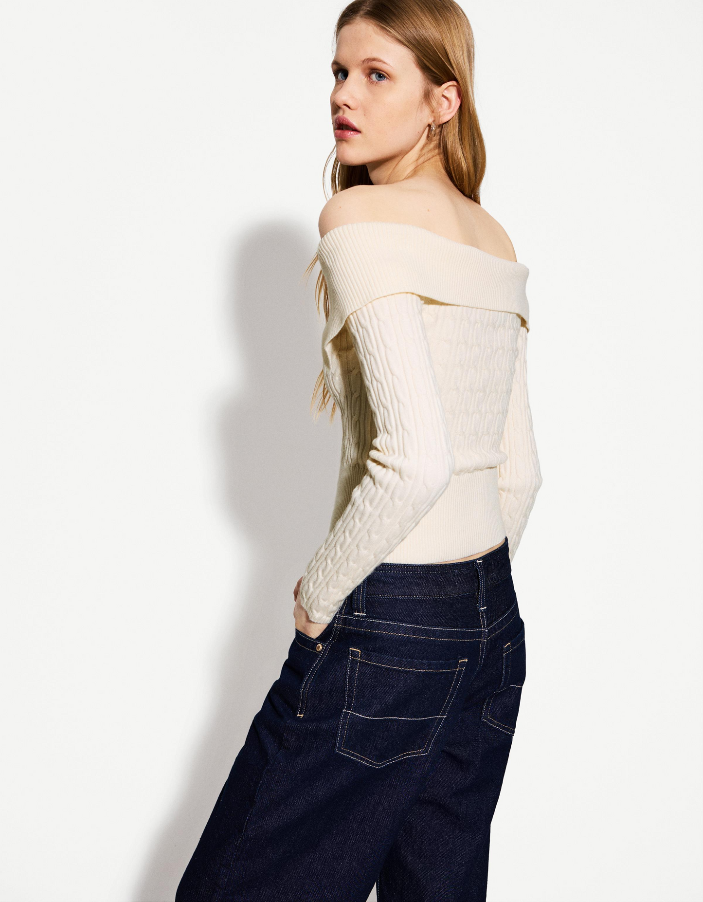 Cable-Knit Bardot Cardigan With Zip