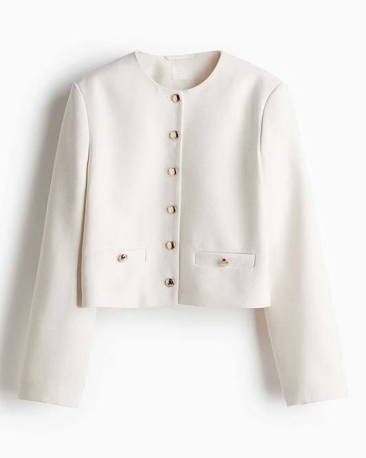 Minnie White Short Lined Jacket With Buttons Down The Front