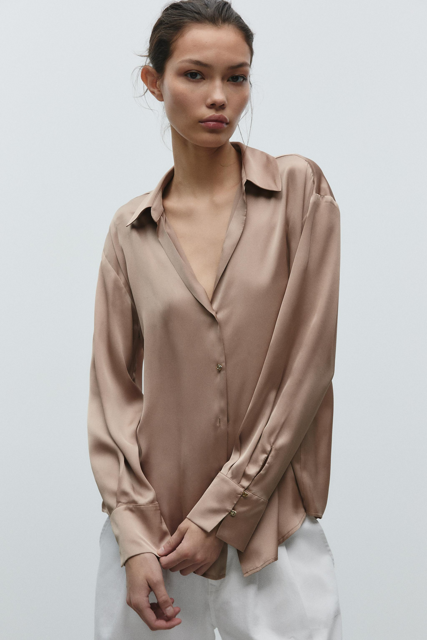 Basic Satin Shirt In Mink