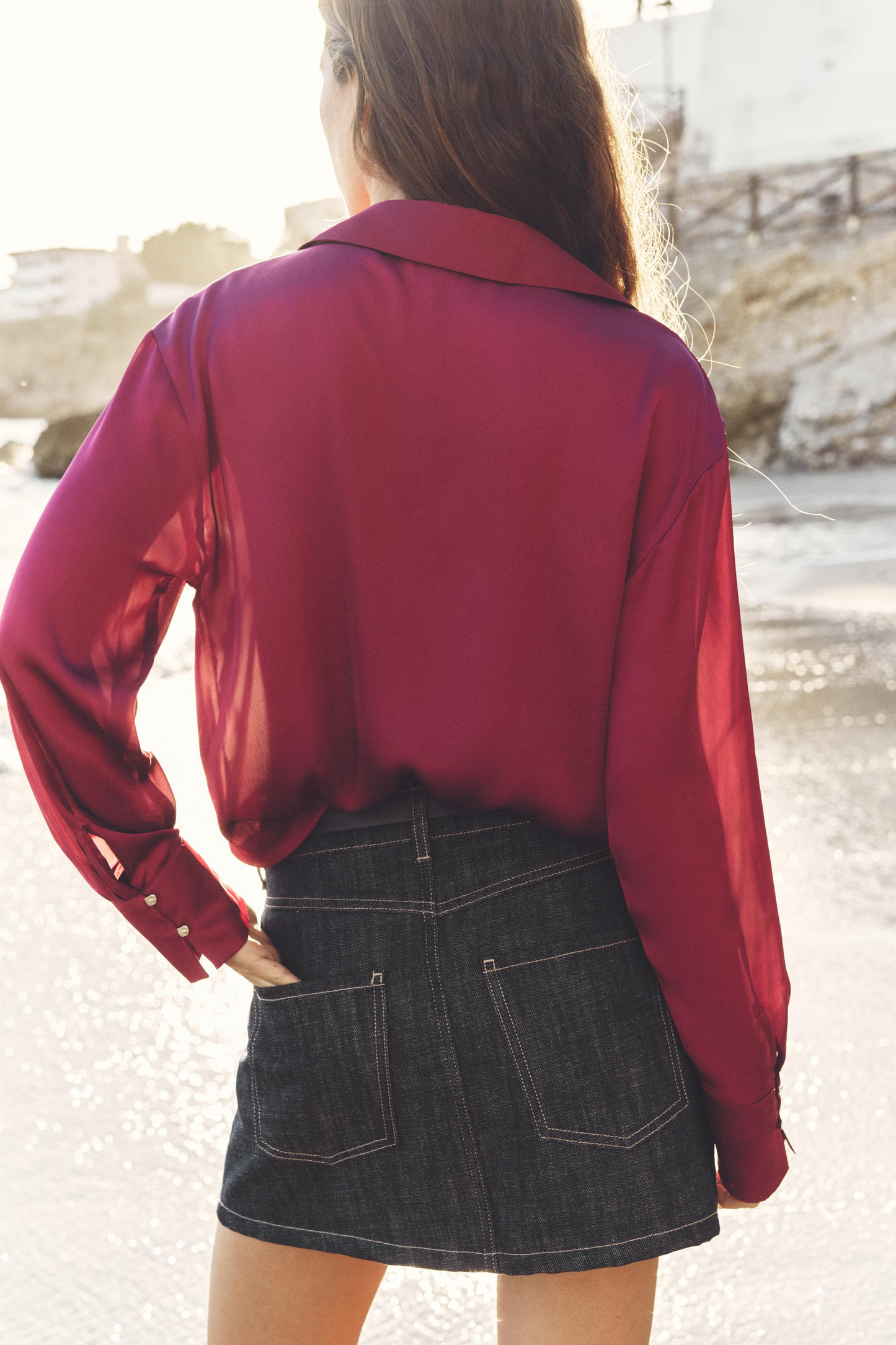 Basic Satin Shirt In Light Maroon