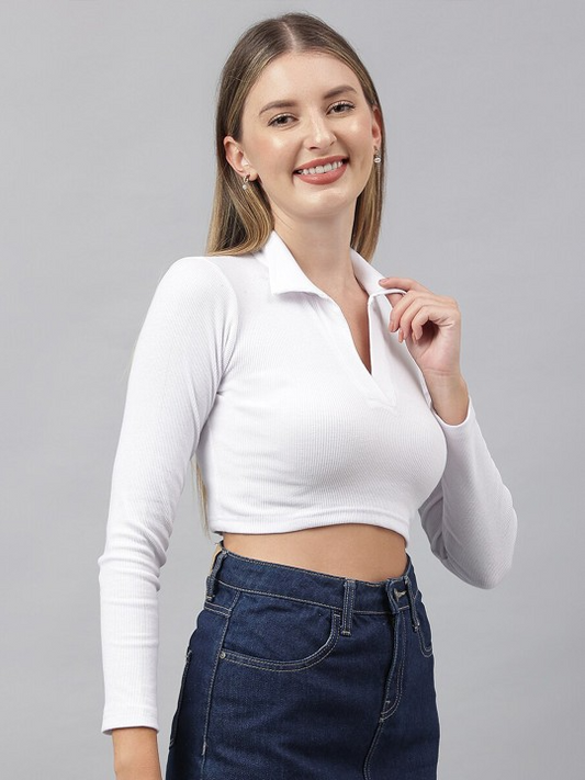 White Collared Crop Top