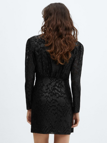 Jacquard V-Neck Black Dress
