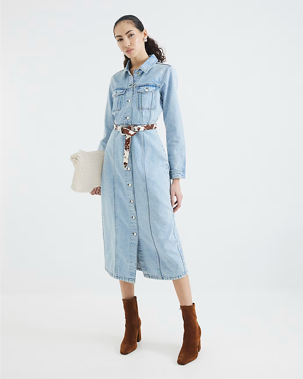 Denim Long Sleeve Midi Shirt Dress