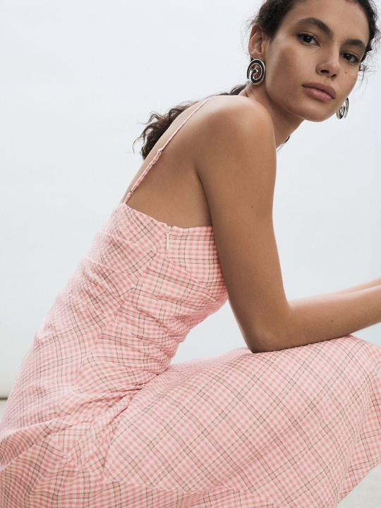 Pink Checked A-Line Dress