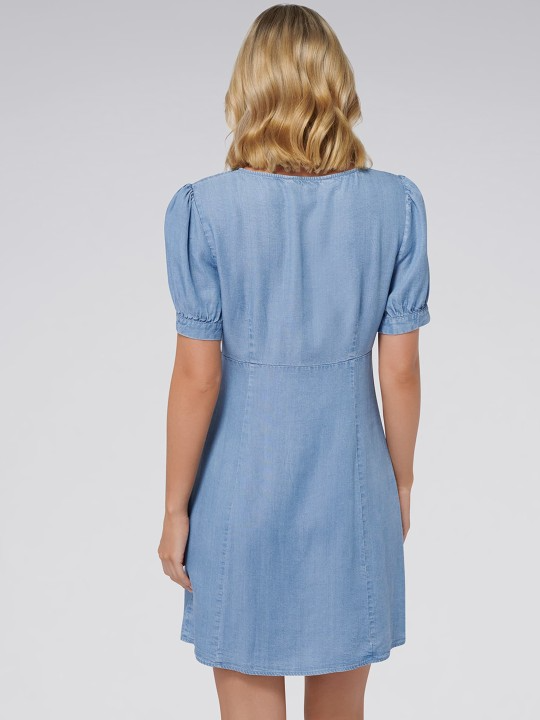 Blue Solid Empire Dress