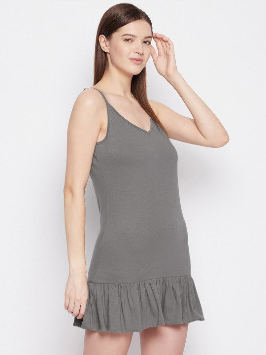 Grey Solid Cotton Nightgown