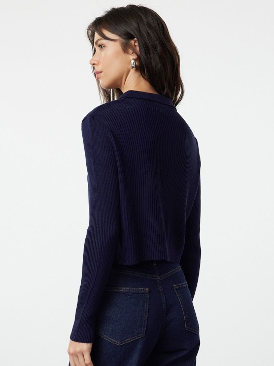 Deep Navy Chained Crop Cardigan