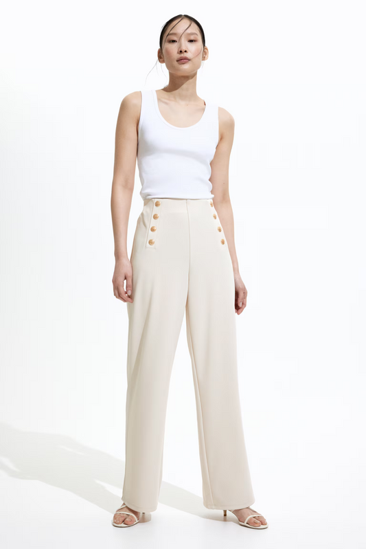 Button-Front Trousers In Cream