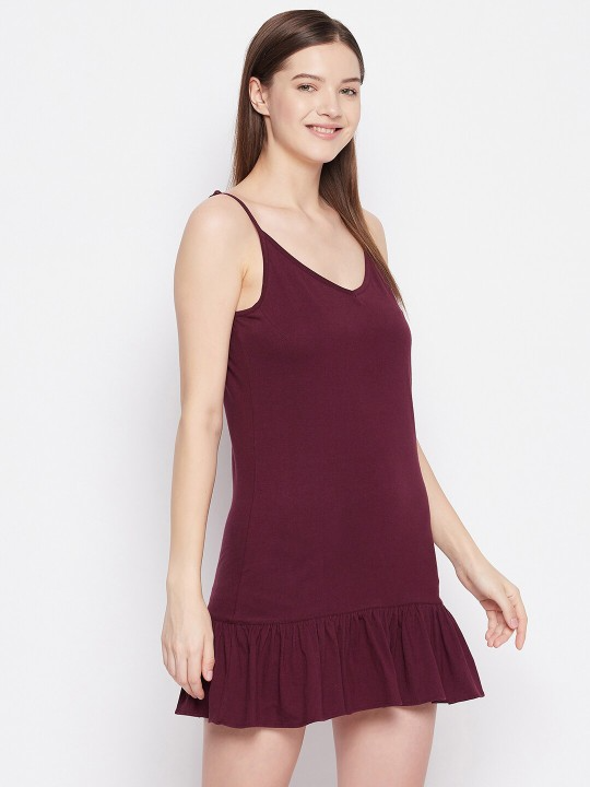 Burgundy Solid Cotton Nightgown