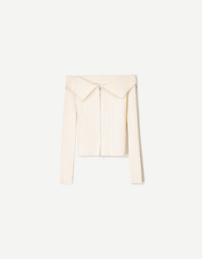 Cable-Knit Bardot Cardigan With Zip