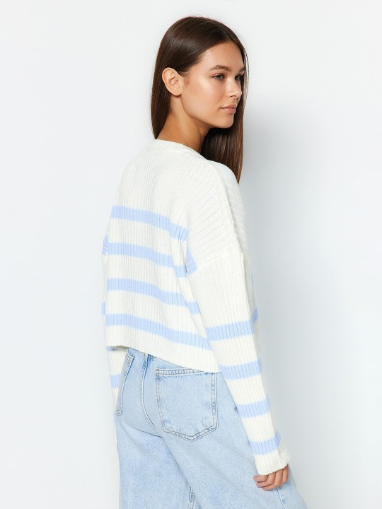 Striped Crop Acrylic Pullover