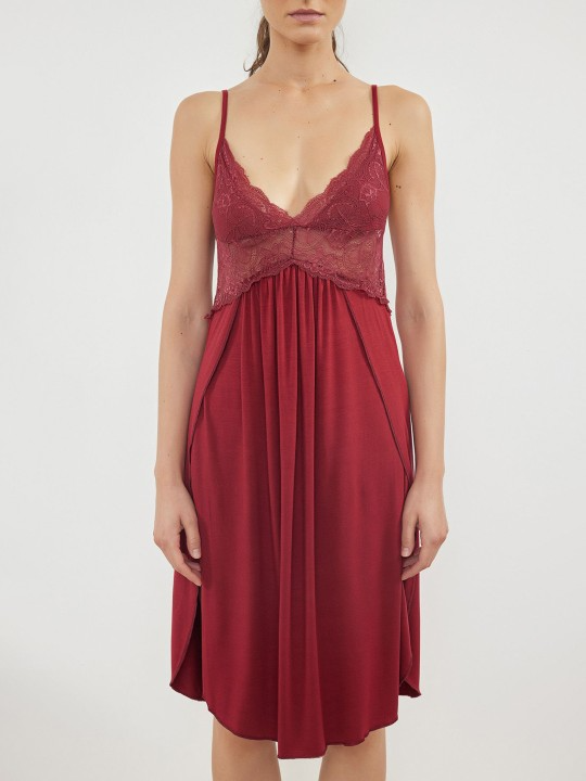 Red-violet Thin Shoulder Straps Sweat Nightdress