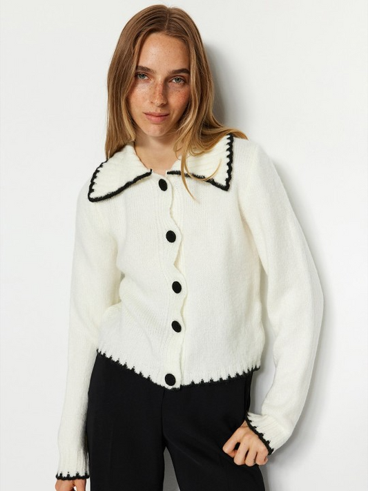 Black Lined White Crop Cardigan